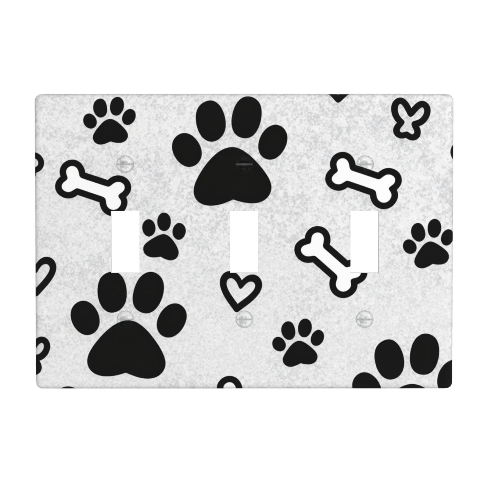 Bones and Dog Paws 3 Gang Switch Plate Cover-Unbreakable Polycarbonate Wall Plate, Heat Resistant Toggle Switch Decor for Home