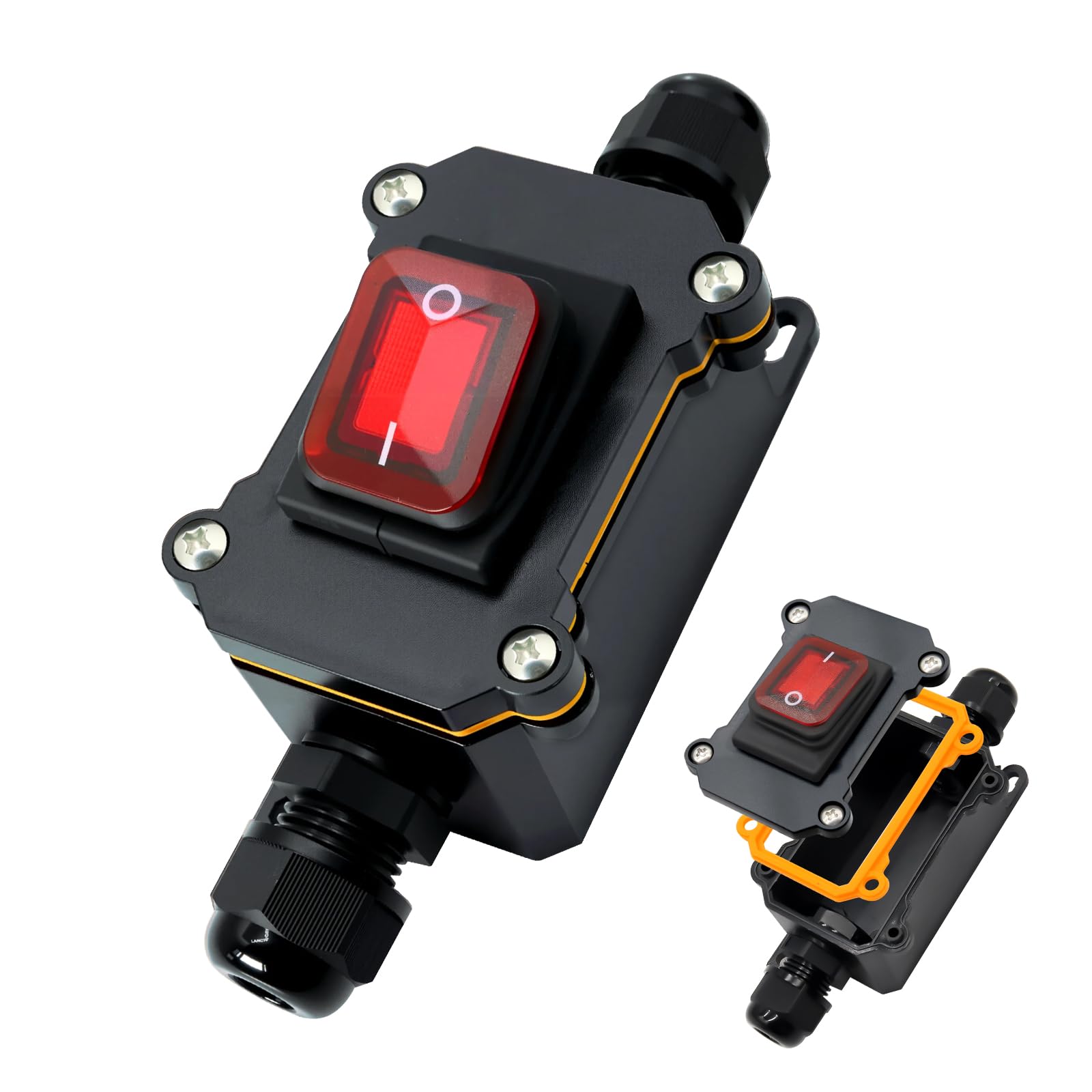 12V 30A IP65 Switch Waterproof AYWHP DPST 4 Pin Outdoor Waterproof Wire Switch with Red LED Light Buttons