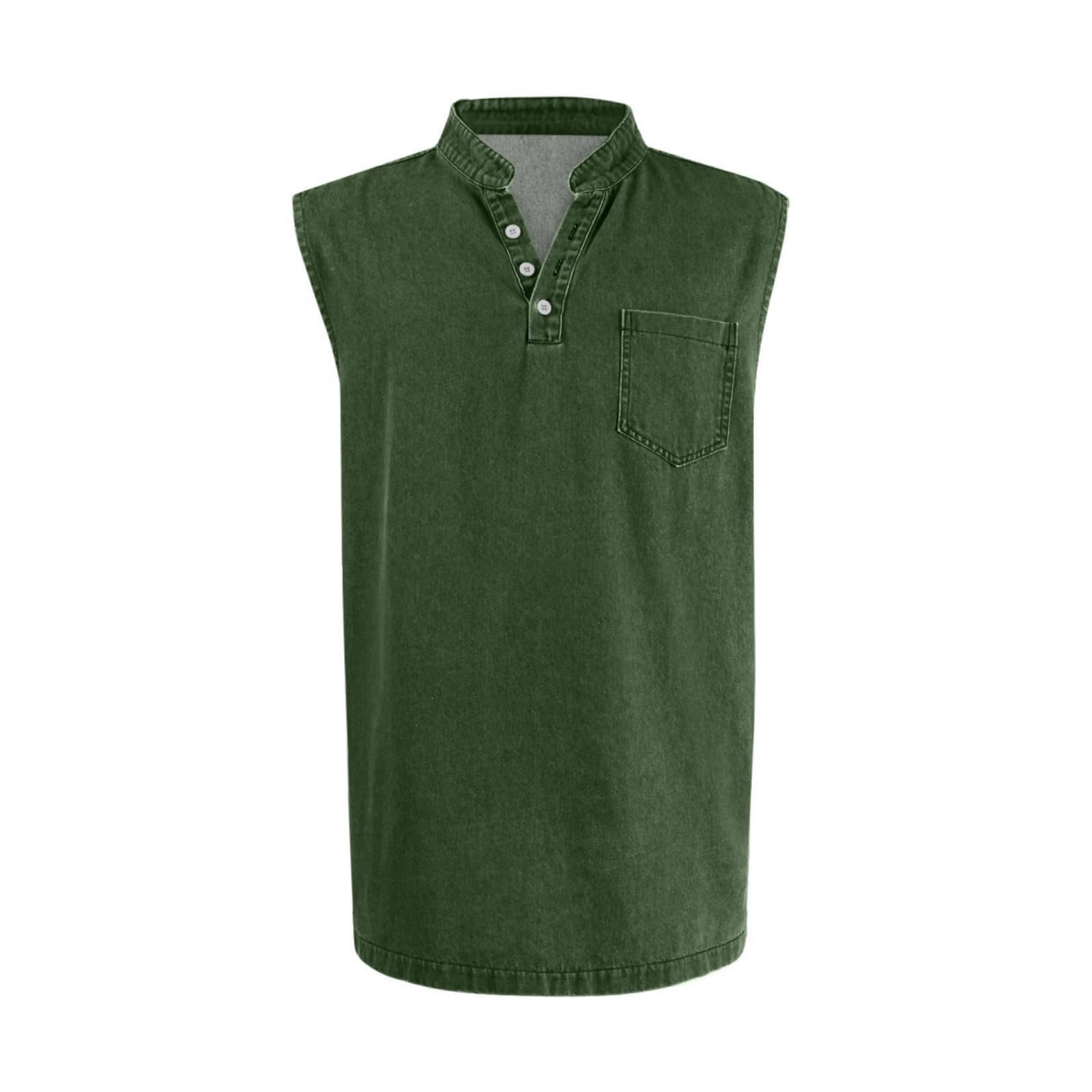 Generisch Canotta da Uomo dal Look Vintage – Senza Maniche, con Colletto e Scollo a V, abbottonatura Completa e Tasche.