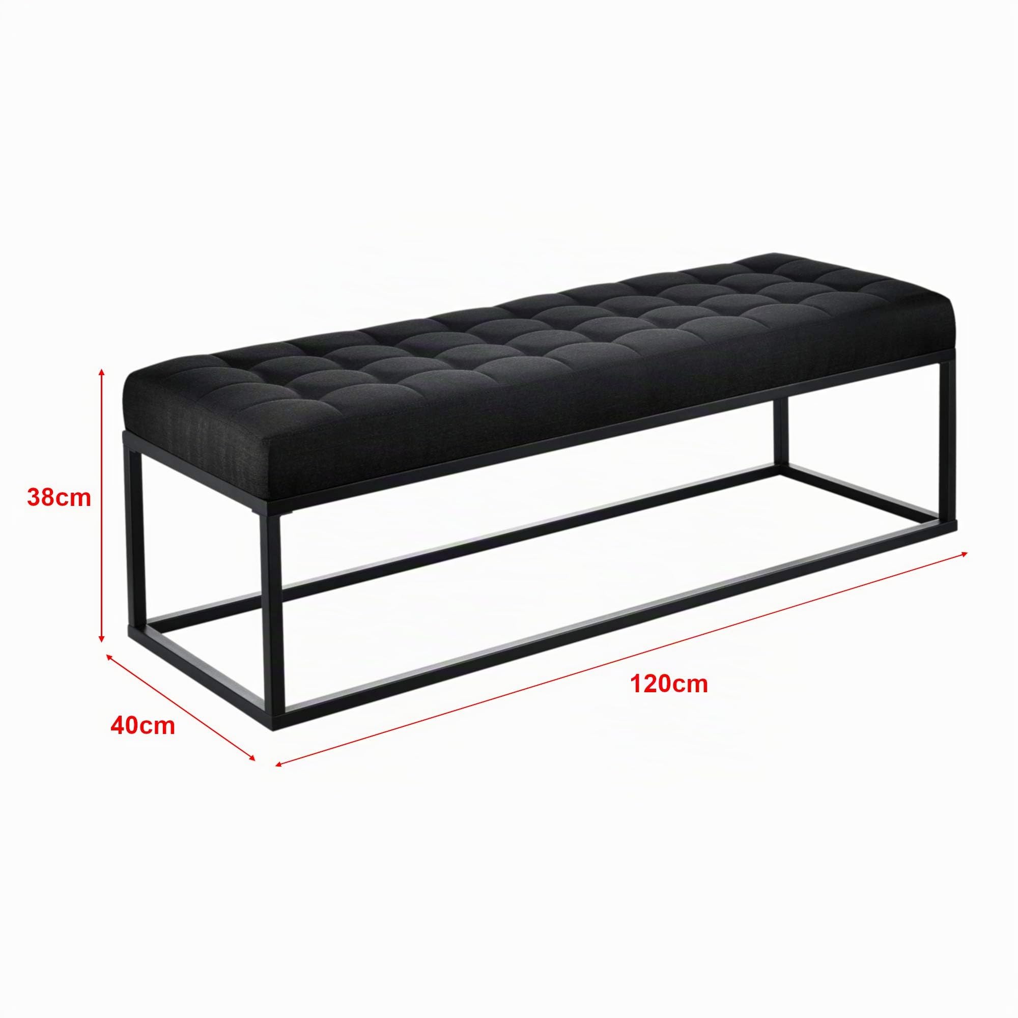 pro.tec Panca per Interni Rivestimento in Tessuto Ottomana Imbottita Trapuntata per Camera da Letto Ingresso Bar Panchina Fondoletto a 2 Posti di Seduta 120x40x38 cm Nero