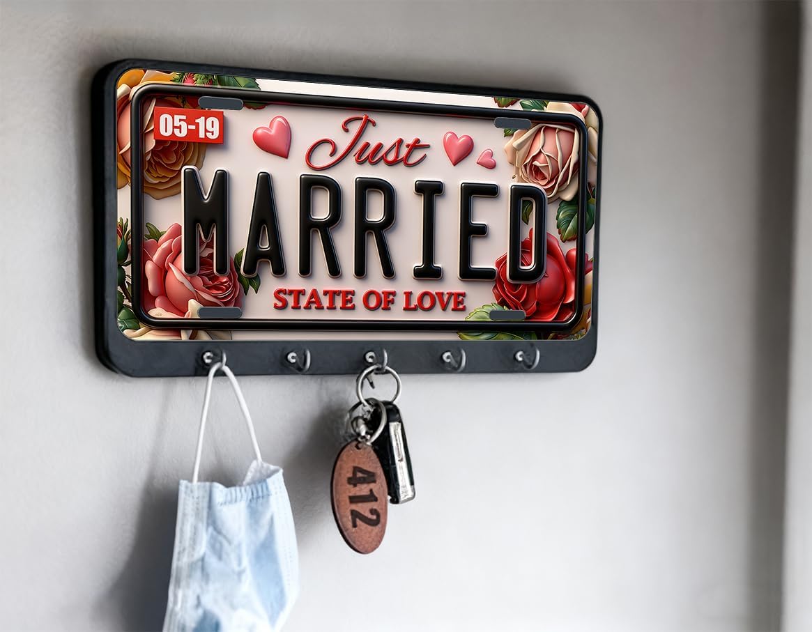 just Married State of Love.Front License Plate Aluminum Decorative License Plates Funny Metal Car Plate 6"X12" Novelty Vanity Tag Cover with 4 Holes Car Decor Accessory (LVCP10240032)