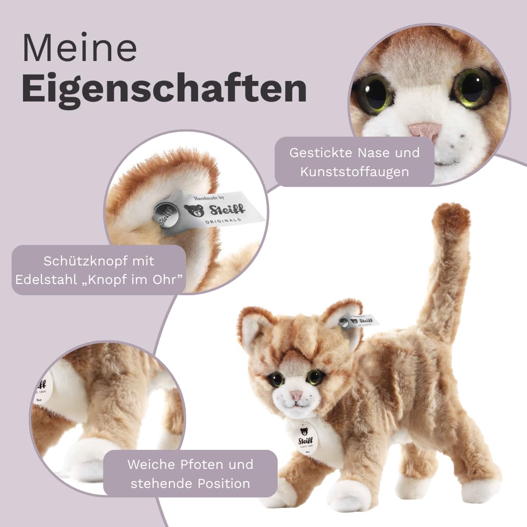 Steiff Kuscheltier Mizzy Katze, Süßes Stofftier mit Kunststoffaugen, Kinder, Jungen & Mädchen, Plüschtier 25 cm, Beige, 099342