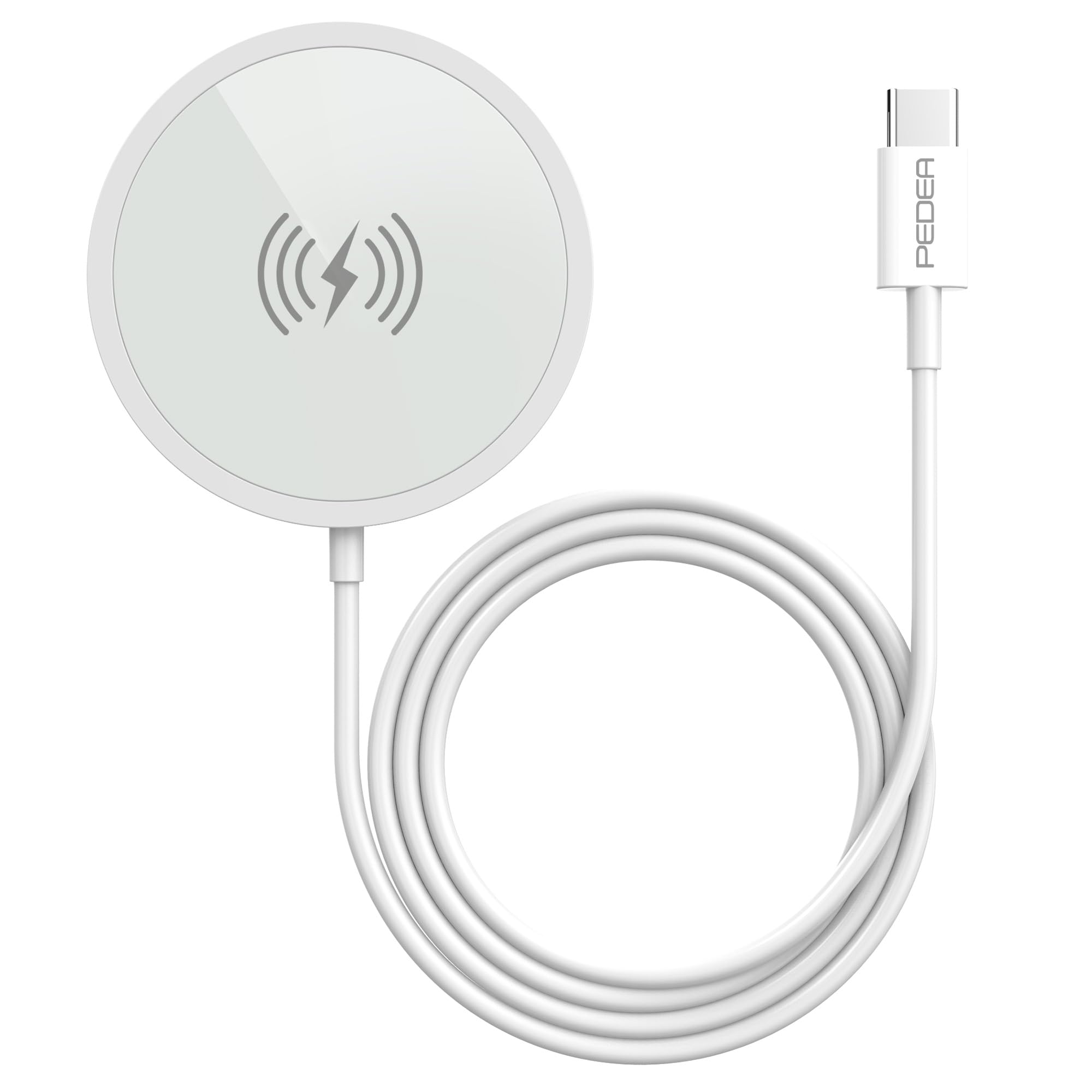 PEDEA Wireless Charging Pad – Silber/Weiß, Induktives Schnellladegerät, 15W Max, MagSafe-kompatibel