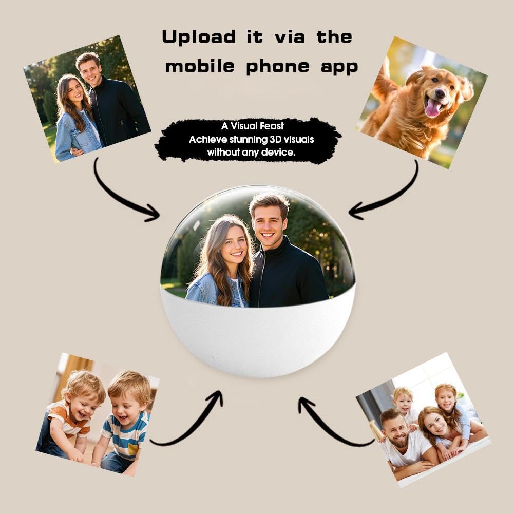 Lecteur vidéo Crystal Ball, album photo numérique à ultrasons 3D, boules de lampe vidéo à ultrasons avec contrôle par application, vidéos et photos téléchargeables, anniversaire, cadeau d'anniversaire