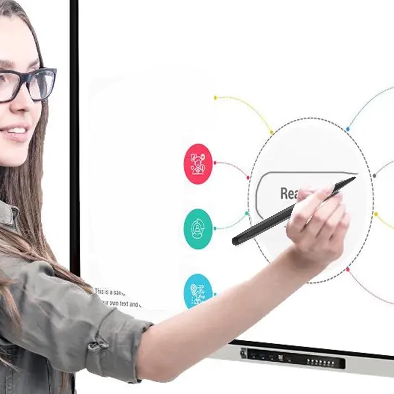 Penna touch screen a doppia punta, ad alta sensibilità, per lavagne elettroniche, penna di precisione per touchscreen per affari, ufficio, istruzione e presentazioni di riunioni, 15,5 x 1 x 1 cm