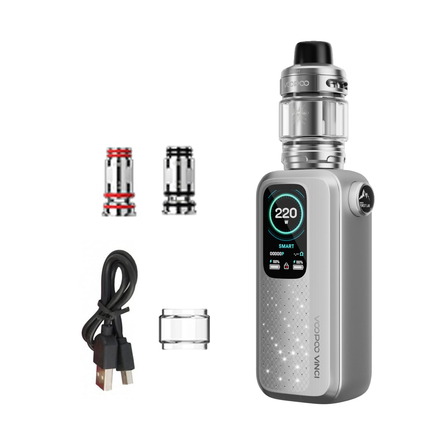 VOOPOO Vinci Spark 220 Mod Support Smart/RBA/TC-TCR Mode 220W Fast Charging  Electronic Cigarette 18650 Vaporizer （battery not include) No Nicotine  (Tech Silver) : Amazon.fr: High-Tech
