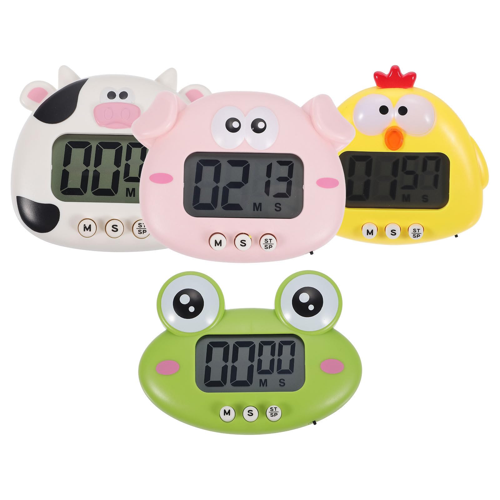 VOSAREA Minuteur Cuisine Digital Compact 4 Pièces en Plastique avec Design Animaux Mignons pour Cuisson, Pâtisserie et Entraînement des Habitudes en Classe
