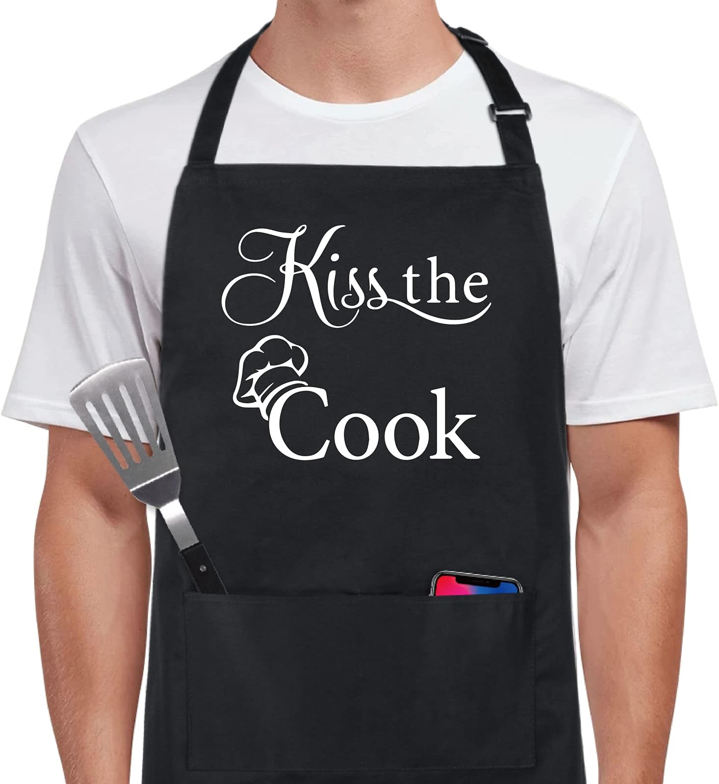 Xornis 100% Cotton Funny Apron with 2 Pockets for Men Women BBQ Grilling Adjustable Bib Black Aprons Gifts Cooking Kitchen