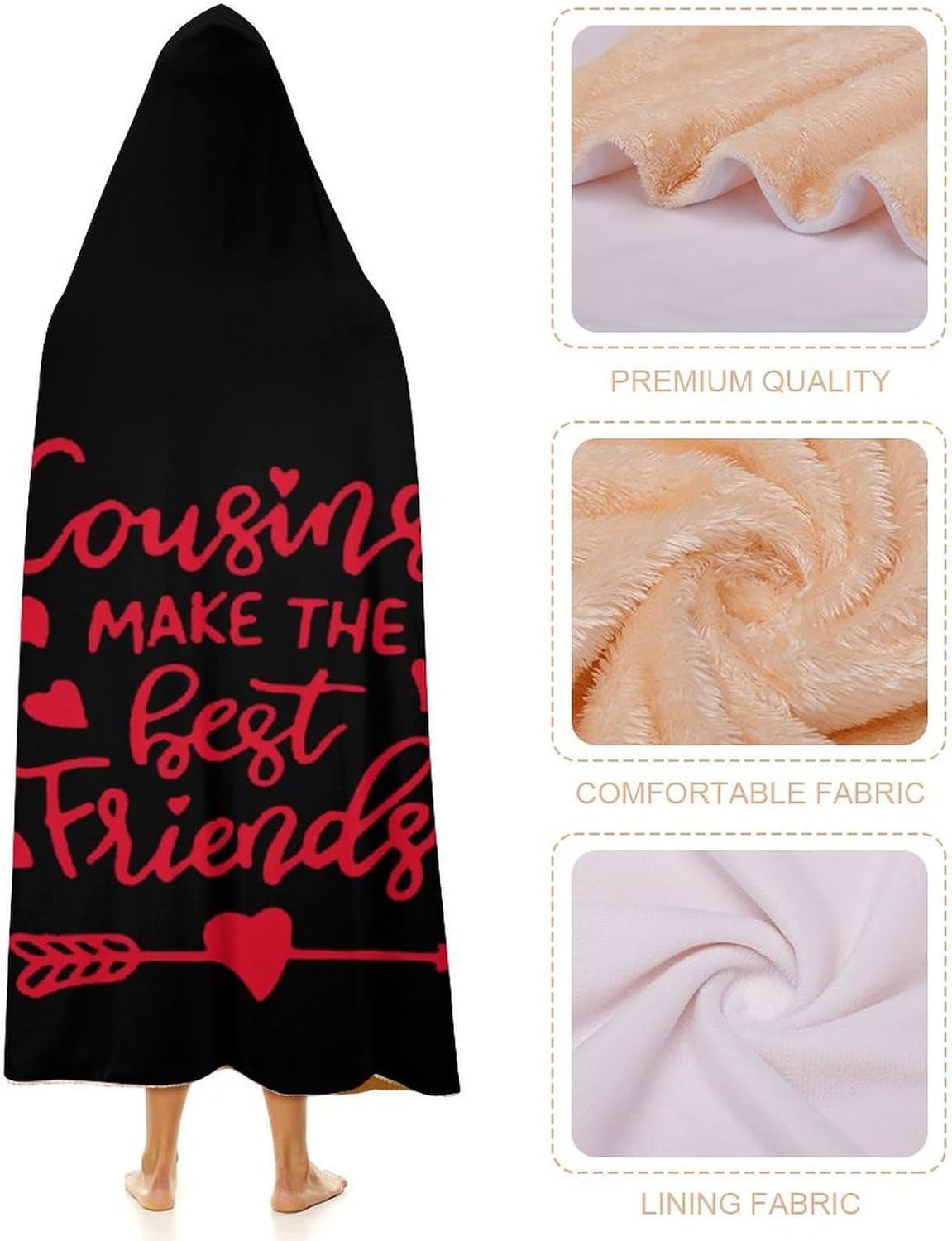 Cousins Make The Best Friends Fashion Wearable Blanket Hoodie Fleece Throw Cloak Robe Unisex