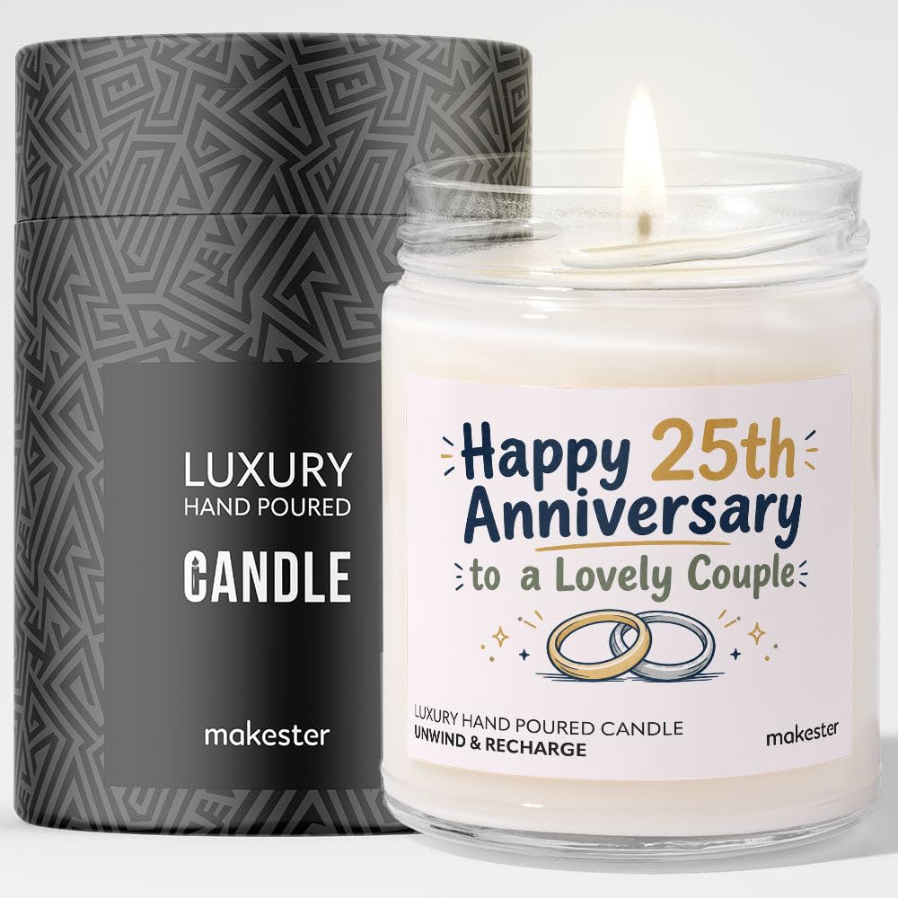 25th Anniversary Candle Gift for A Couple - Luxury Soy Wax Candle - Vanilla, Jasmine, Sugared Almond - Makester — image 1