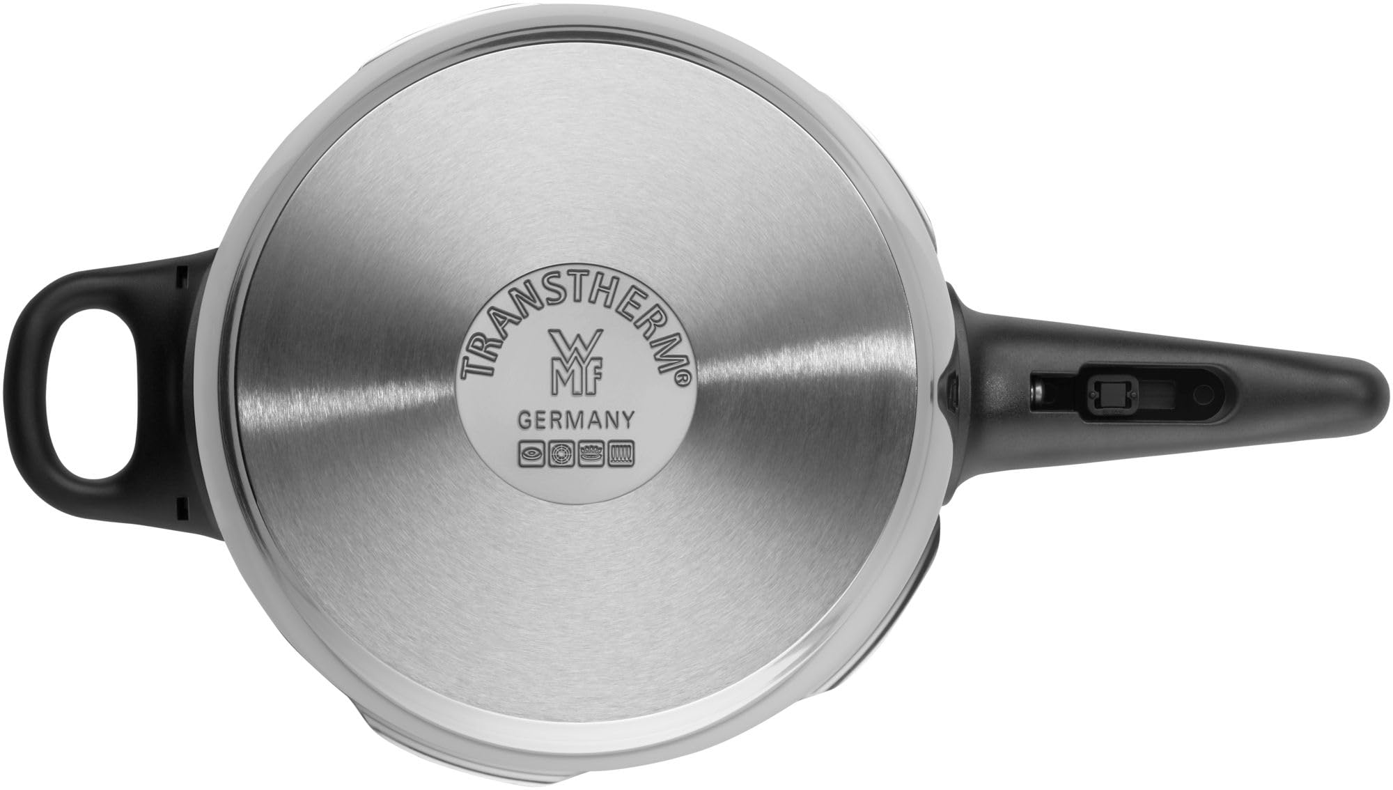 WMF Perfect Schnellkochtopf Set Induktion 3-teilig, Dampfkochtopf 4,5l + 3l mit Einsatz, großes Kochsignal, 2 Kochstufen, abnehmbarer Deckelgriff, stapelbar