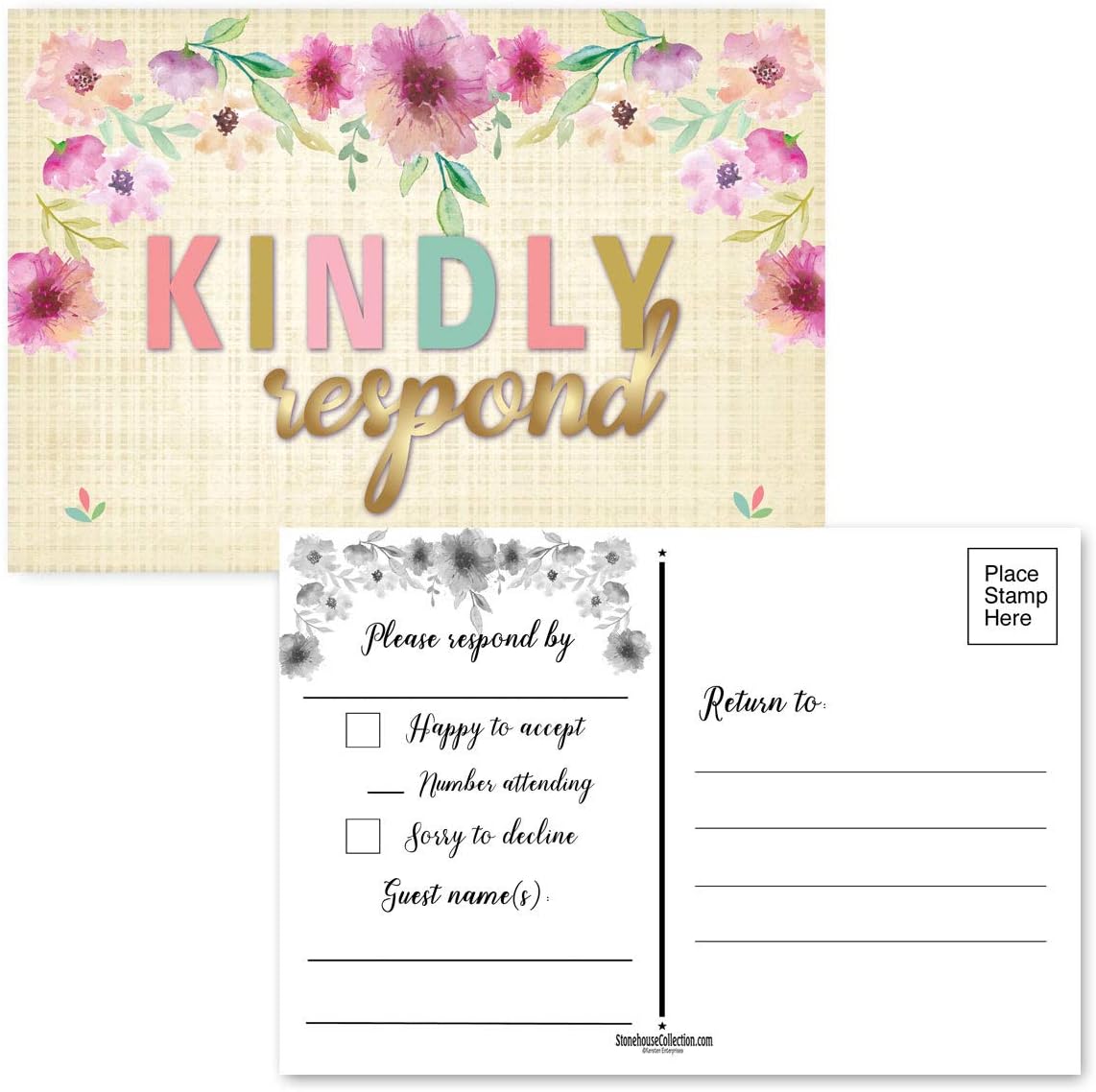 Stonehouse Collection 40 Happy Birthday Postcards - Fun Floral Design - 4 x 6 Postcards (Colorful Flowers)