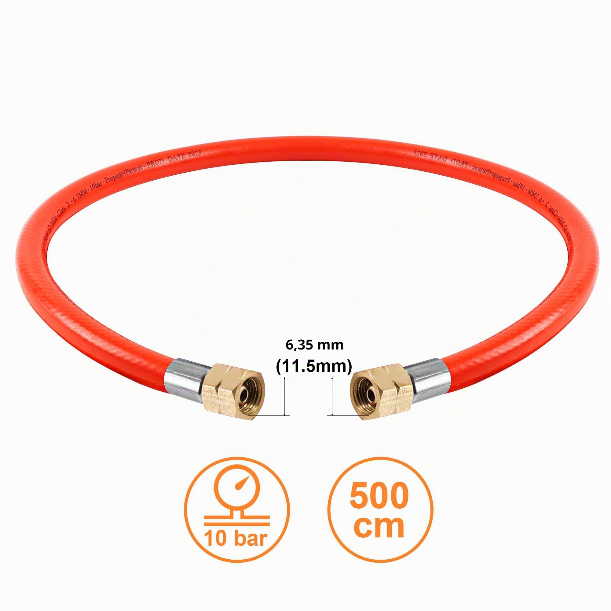 Tuyau de gaz 500 cm, tuyau de gaz propane 2 x 1/4" filetage à gauche (5 m)