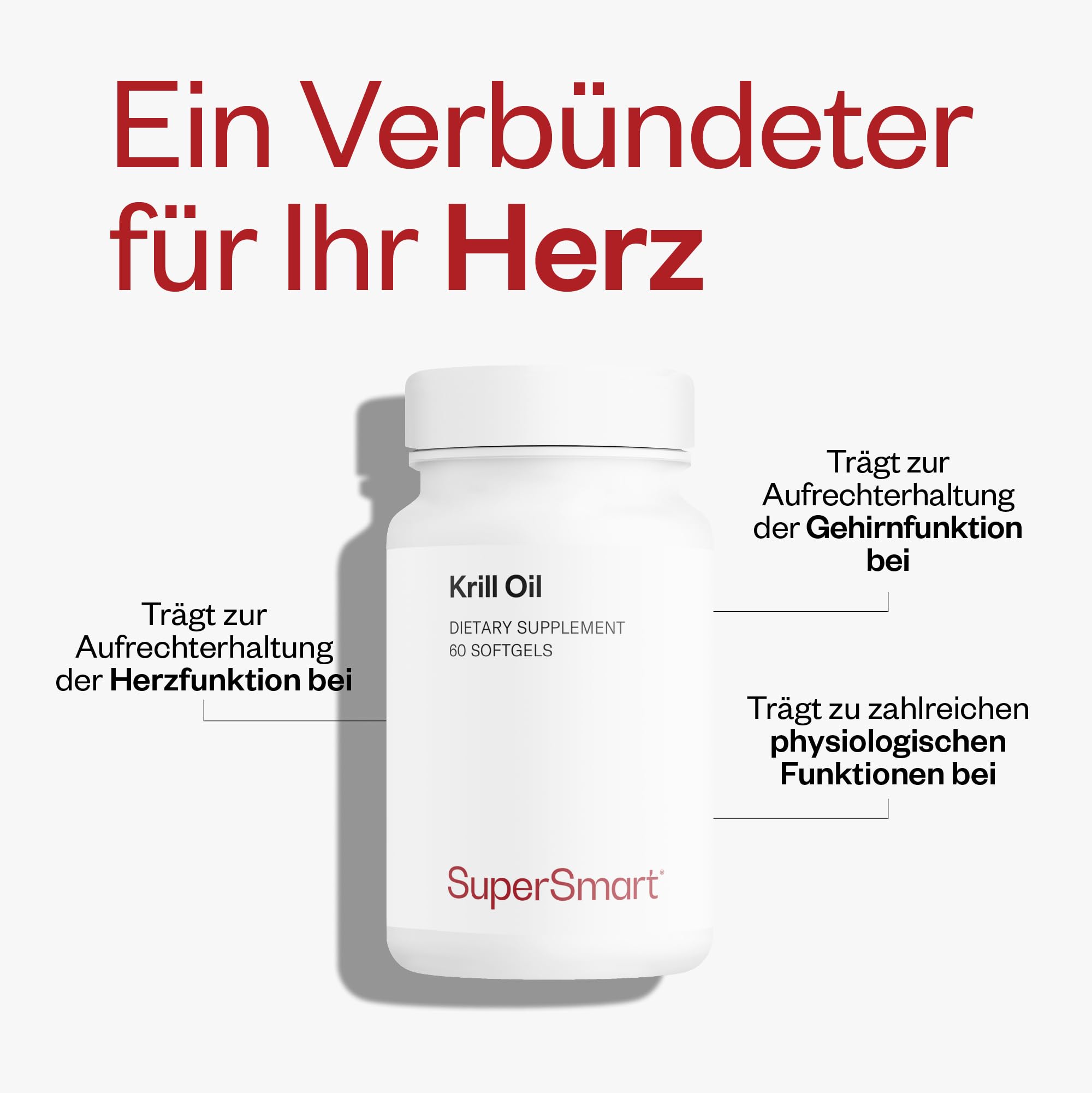 Krillöl- Fördert einen normalen Blutdruck - Natürlich reich an Omega 3 (EPA und DHA), Antioxidantien und Phospholipiden - Supersmart