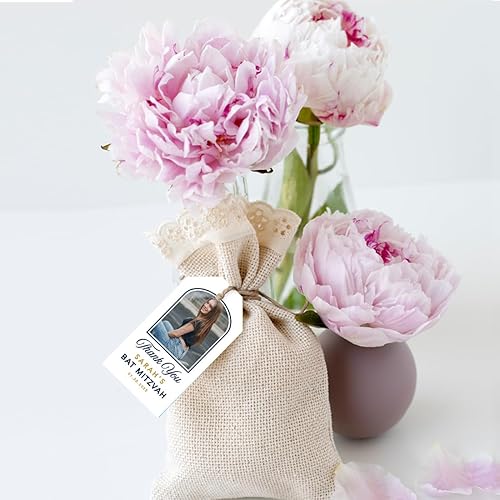 Miniatura 10 de Andaz Press Paquete de 60 etiquetas personalizadas para recuerdo de mitzvá de barramurciélago con cuerda, etiquetas clásicas de regalo de