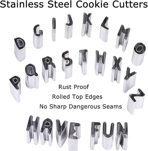 Miniatura 3 de Juego de 26 cortadores de galletas del alfabeto, pequeños de acero inoxidable, moldes para hornear, pasteles, fondant, donas, galletas, frutas,
