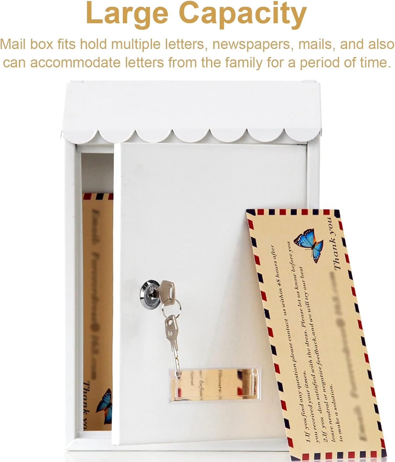 Wall-Mounted Mailbox - Lockable Secure Wall Mount Mailbox, Nordic Multi- Functional Postal Mail Box for Envelope, Magazine, Newspaper, Galvanized Steel Mailbox.