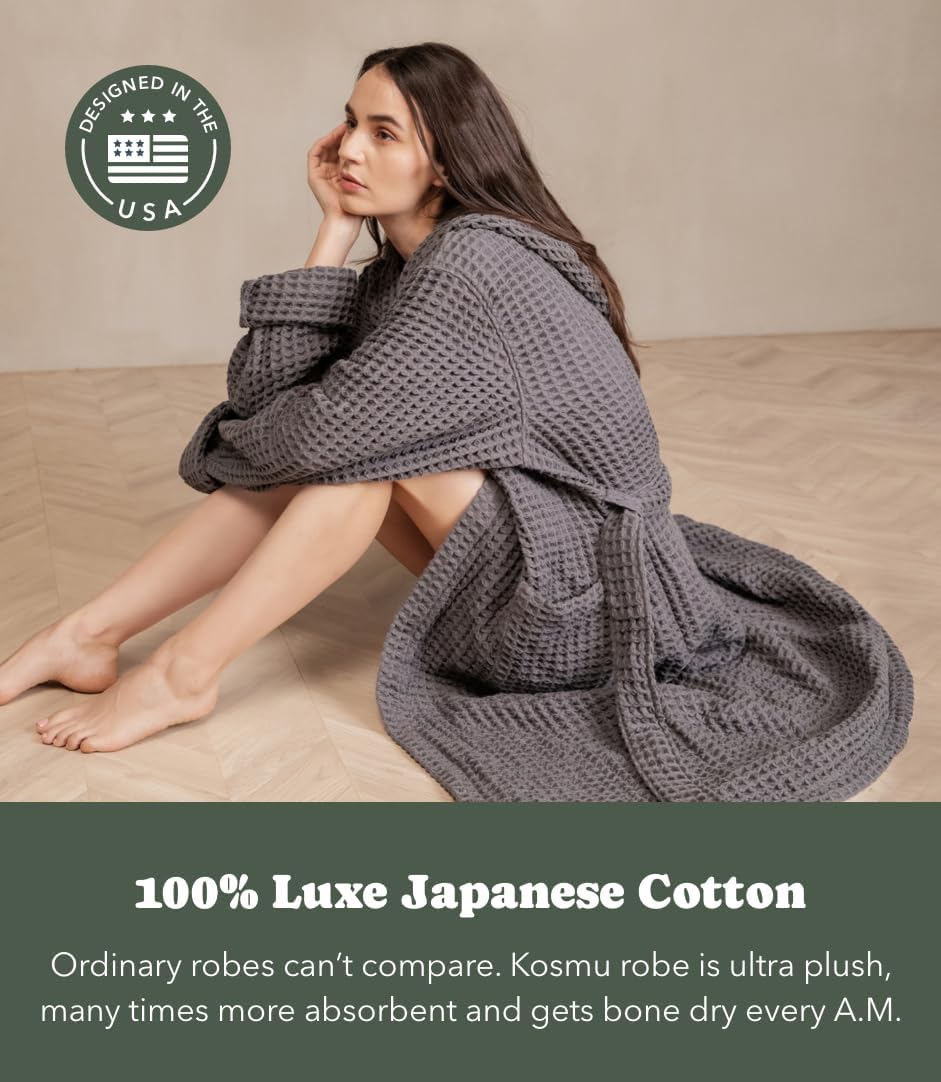 Luxury Organic Japanese Cotton Hotel & Spa Waffle Bathrobe for Men and Women (Hooded/Kimono)