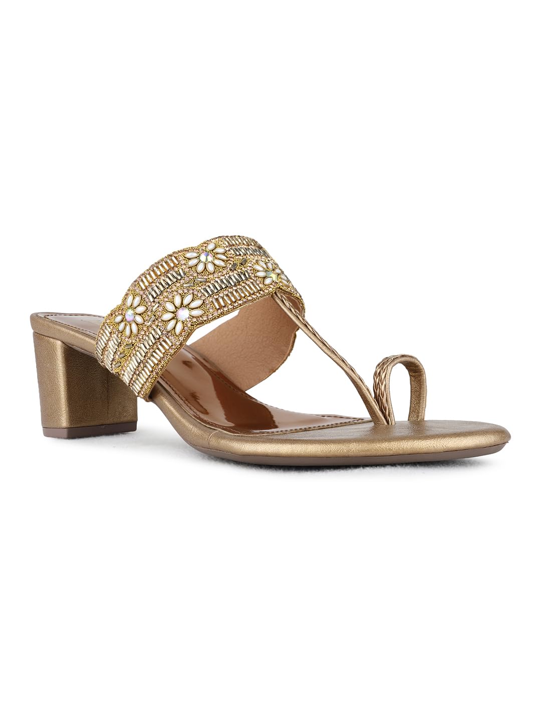 inc.5 Womens Golden Festive Embellished Round Toe Block Heels-picture-38