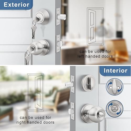 Miniatura 3 de Knobonly 607-0101combo - Juego de cerradura para puerta delantera con llaves y cerrojo de cilindro individual combinado, acabado en níquel satinado