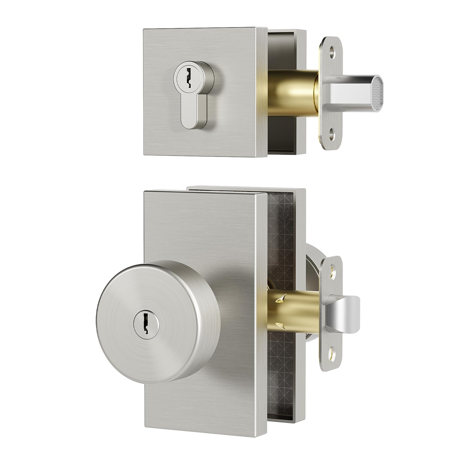 Satin Brass Privacy Door Knob with Lock -15