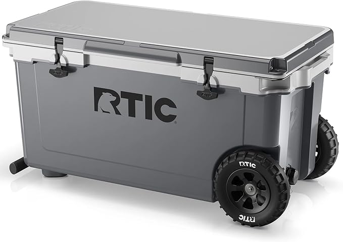 RTIC 72 Quart Ultra-Light Wheeled Cooler Hard Insulated Portable Ice Chest Box for Beach, Drink, Beverage, Camping, Picnic, Fishing, Boat, Barbecue, 30% Lighter Than Rotomolded Coolers