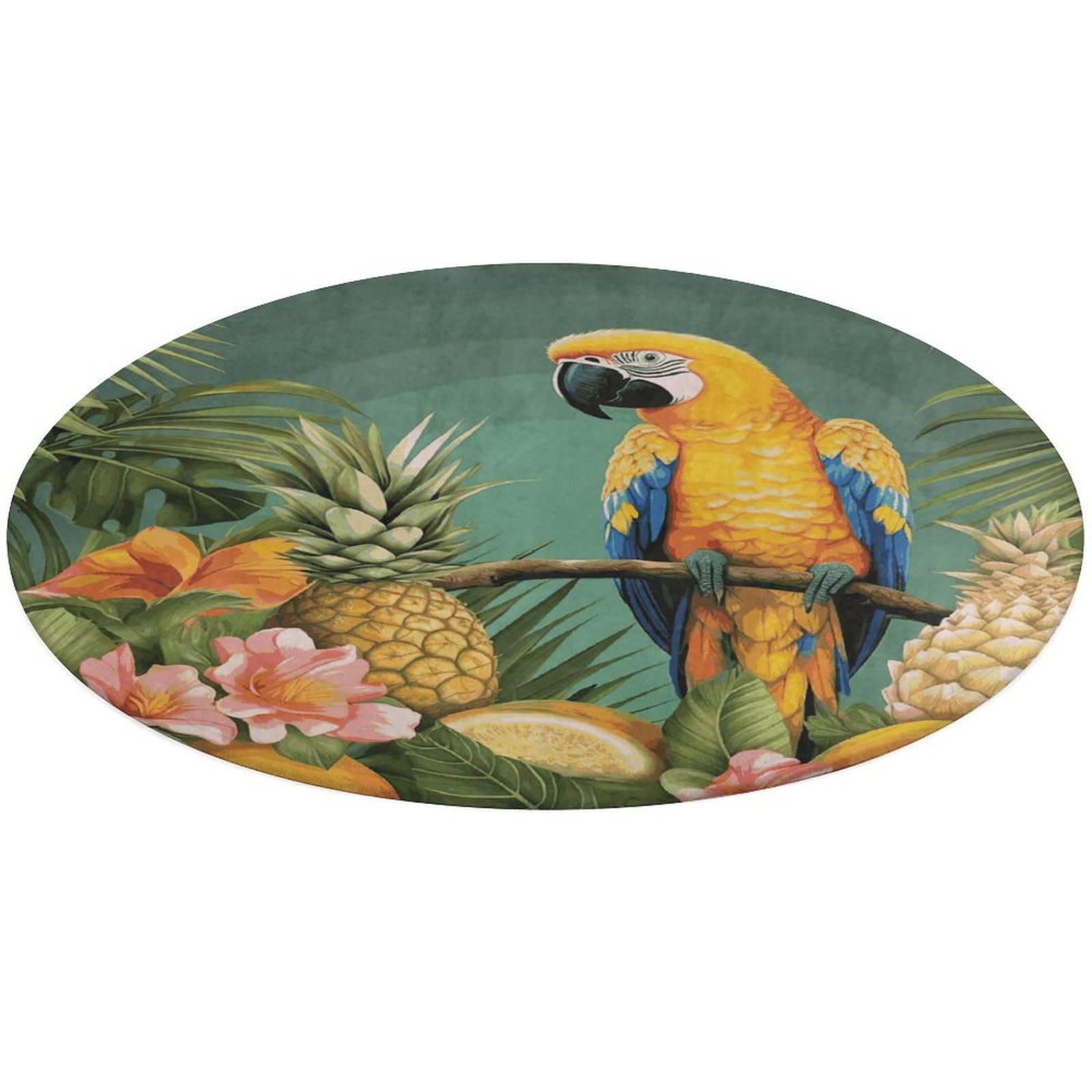 Alfombra pequeña de salón con diseño de pájaro y piñas