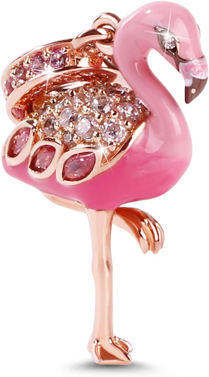 GNOCE Flamingo Dangle Charm 925 Sterling Silver 18K Pink Pendant Charms Bead For Bracelet/Necklace Rose Gold Plated For Women Mother's Day