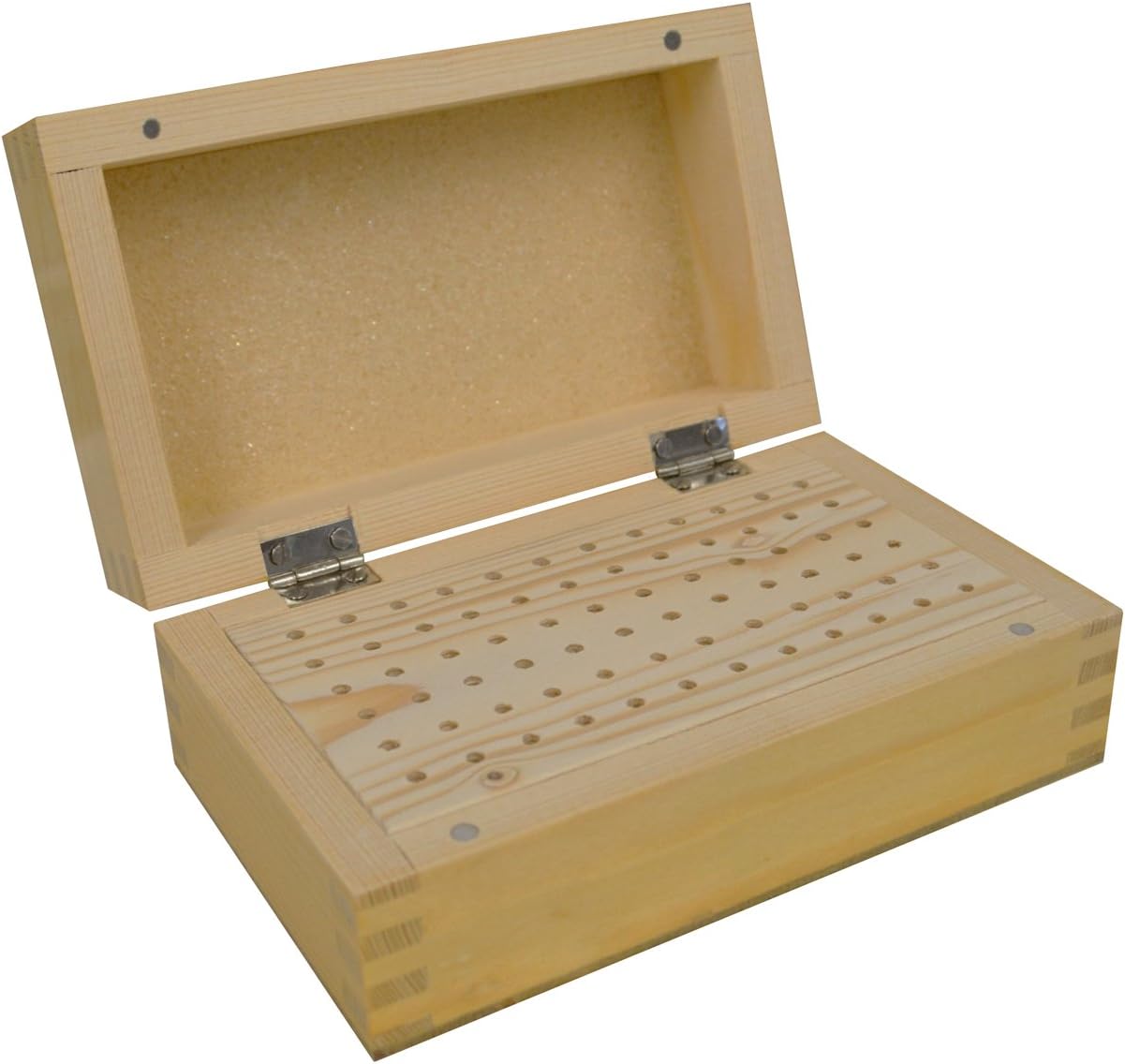 6-1/2" x 4" x 2-3/4" Wooden 3/32" Shank Bur Stand Organizer Storage Box w/ 100 Holes Jewelry Making Tool Holder