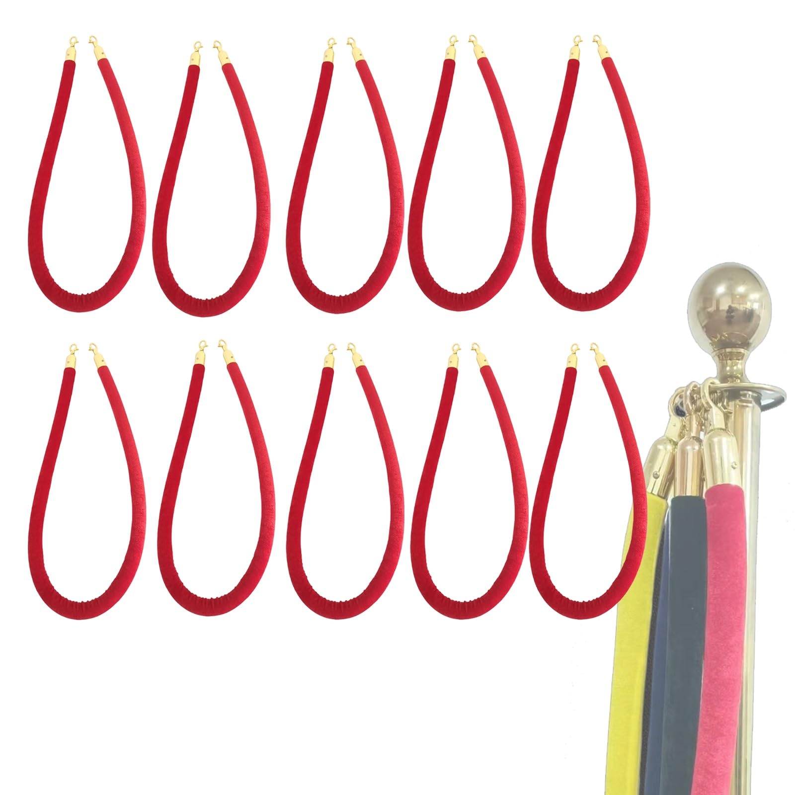 GLDYTVF Red Velvet Ropes for Crowd Control10 Pack Stanchion Hanging Cords 71in/180cm Long Ideal for Weddings Hotels Events Queue Barriers and Party Decorations