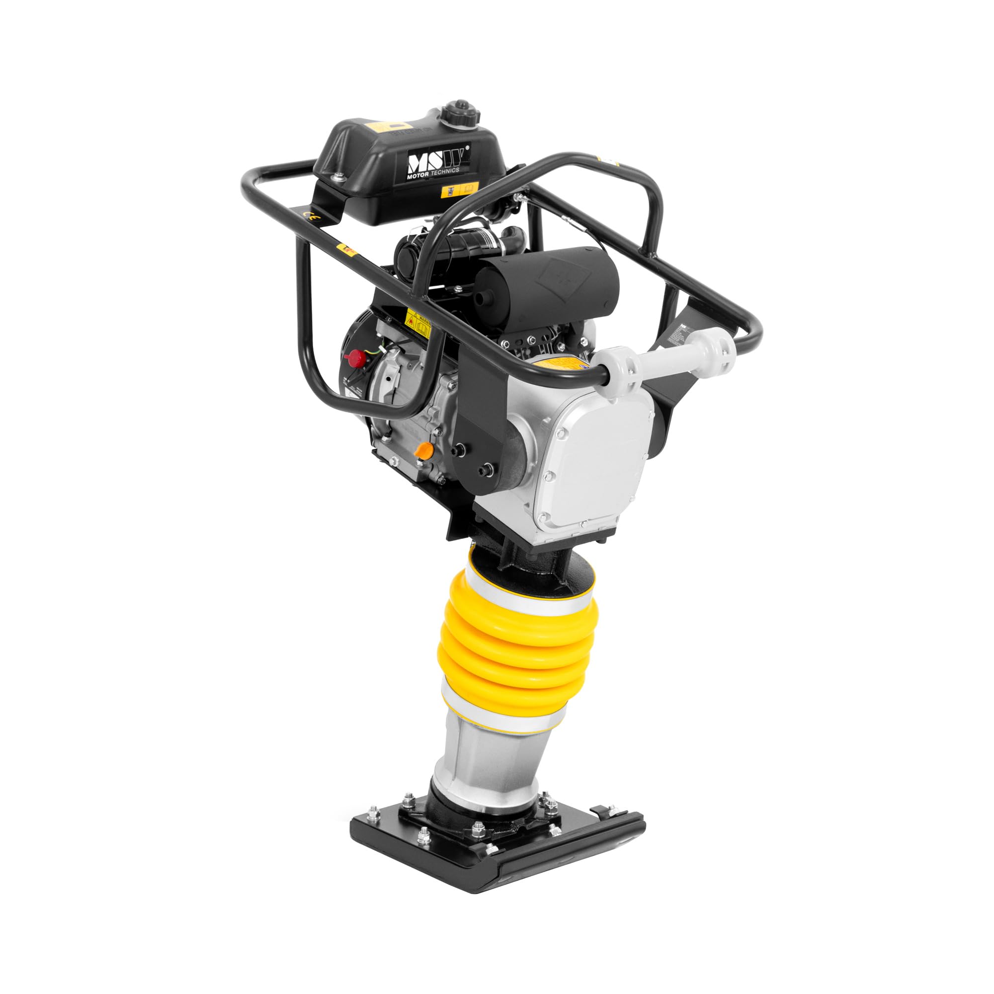 MSW Pilonneuse thermique - 34 x 28 cm - 10 kN, 450-650 coups/min, moteur Loncin de 6,5 ch, cadre anti-vibration, roues intégrées, dameuse plaque vibrante, compacteur de sol