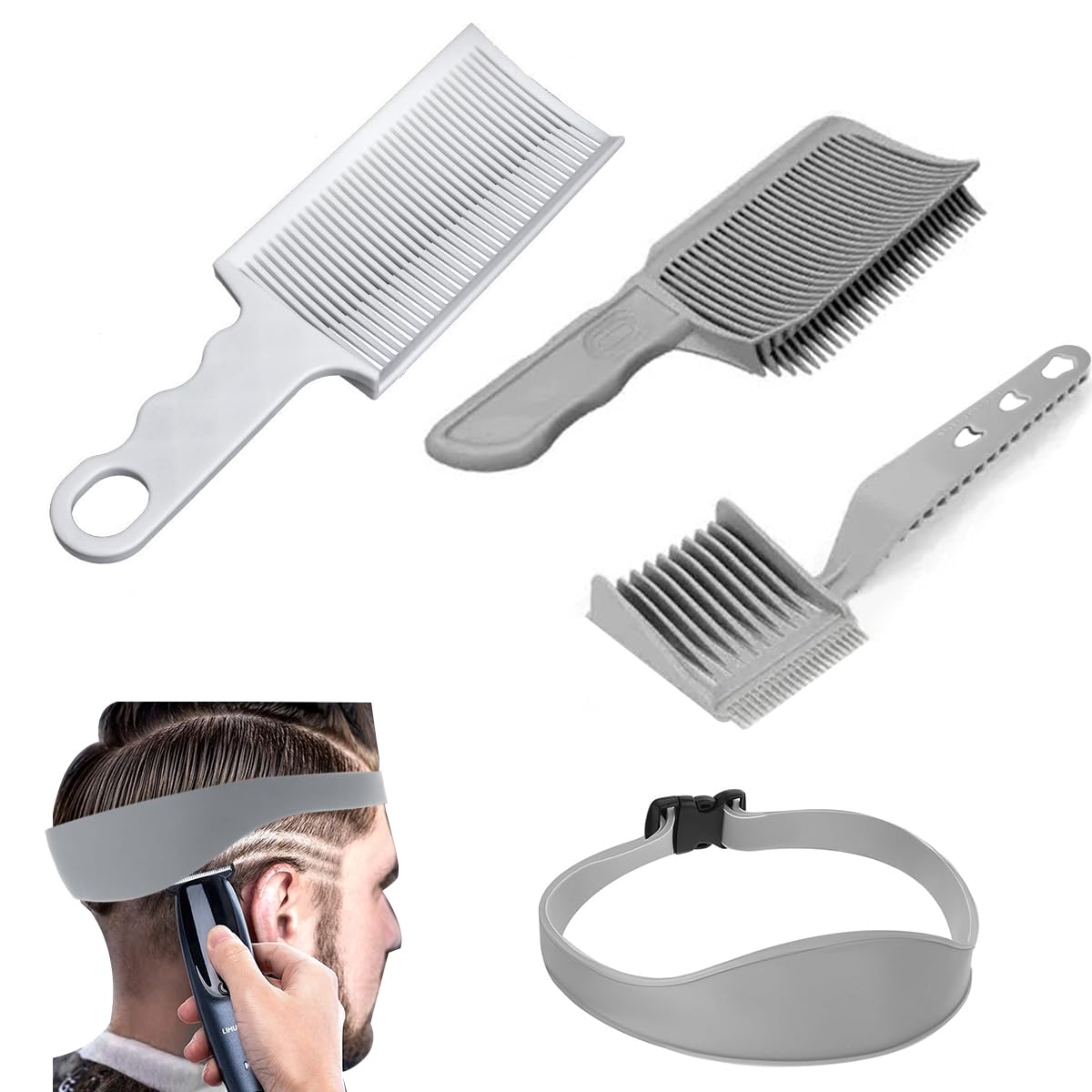 Ruayia 4 Stück Haarschneidehilfe, Gebogenes Haarschneideband aus Silikon & Verstellbare Haarschneideschablone, professionelle Haarschneidehilfe für Präzise,Perfekte Haarschnitte zu Hause für Männer