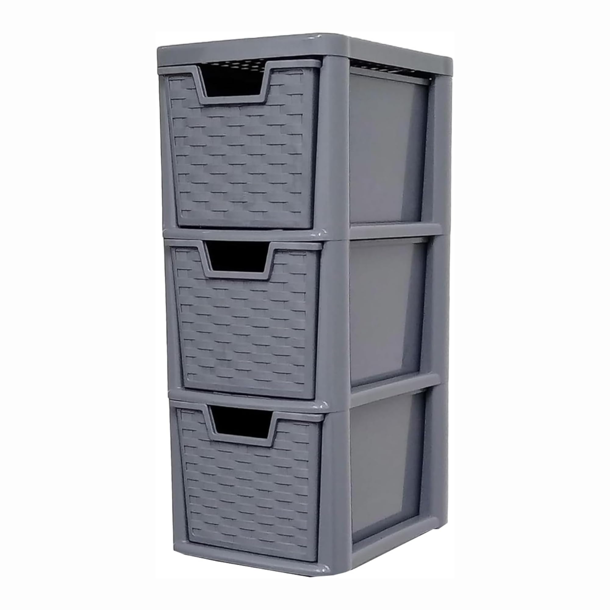 SIDSONS - Medium Rattan Effect Drawer Storage Unit Plastic Tower with Spacious Drawers for Home Office Bedroom Living Room Organisation Durable Stylish Design (Rattan Grey, 3 Tier) — image 1