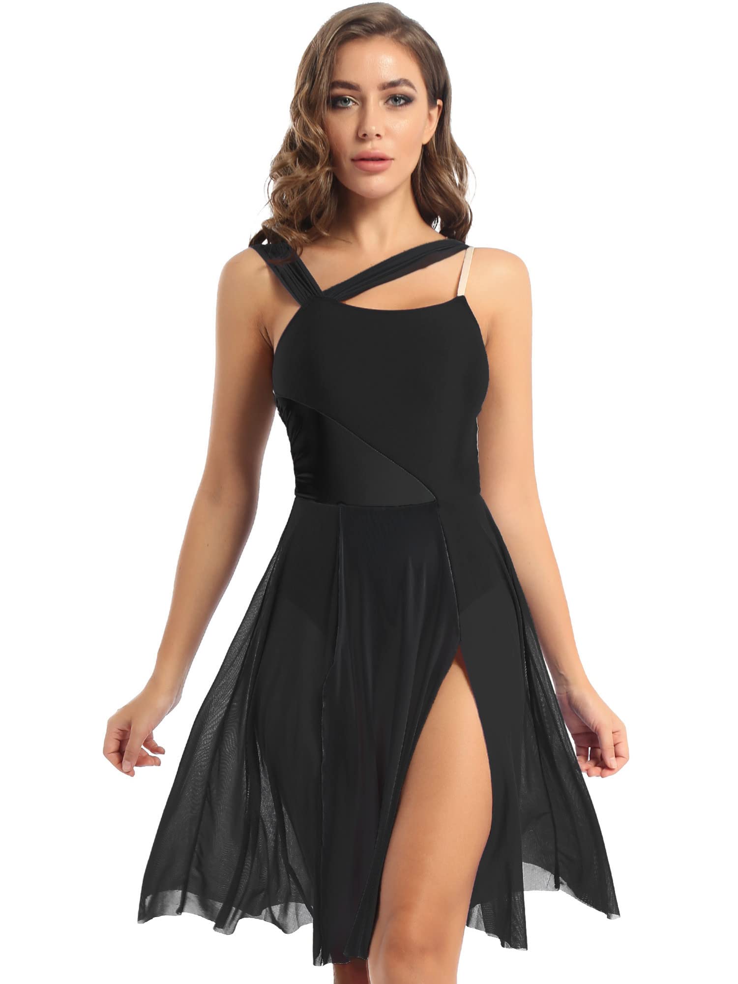 IEFIEL Robe Justaucorps Danse Contemporaine Femme Lyrique Adultes Tunique Danse Patinage Artistique Performance Taille M Longueur Genou