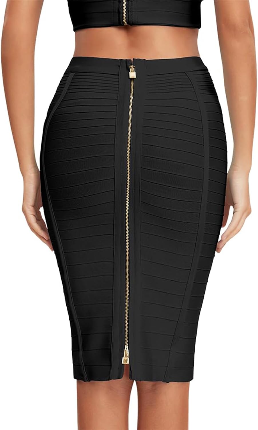 Women's High Waist Elastic Slim Fit Bandage Skirt Solid Color Knee Length Bodycon Pencil Skirt Office Midi Skirt - Image 5