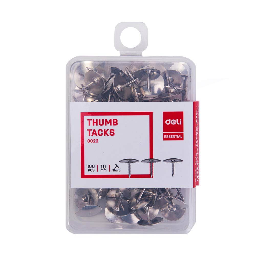 Deli 100Pcs Thumb Tack Office Supplies, Silver, Modern Style