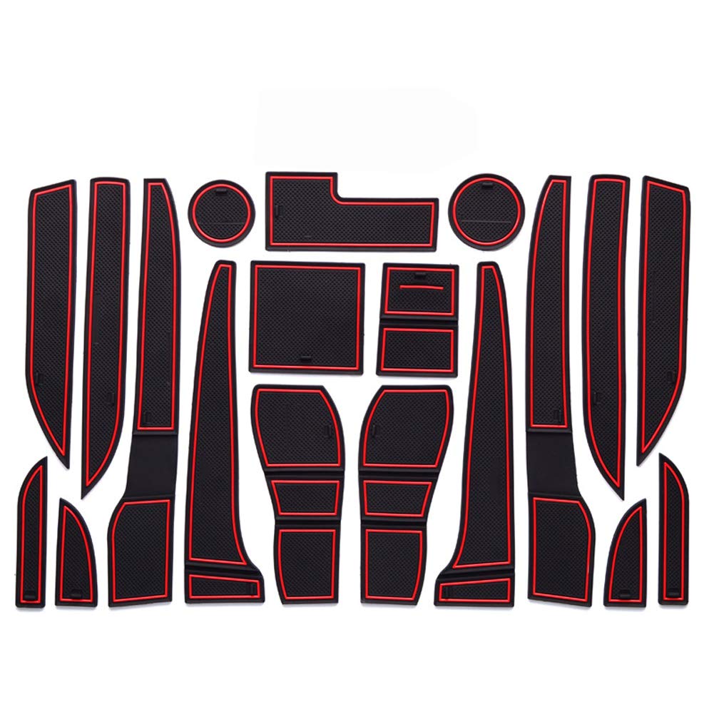 Lot De 22 Tapis Anti-dérapants Pour Citroën C5 Aircross (2017-2020) - Caoutchouc Rouge, Protection Porte-gobelets Et Accoudoirs