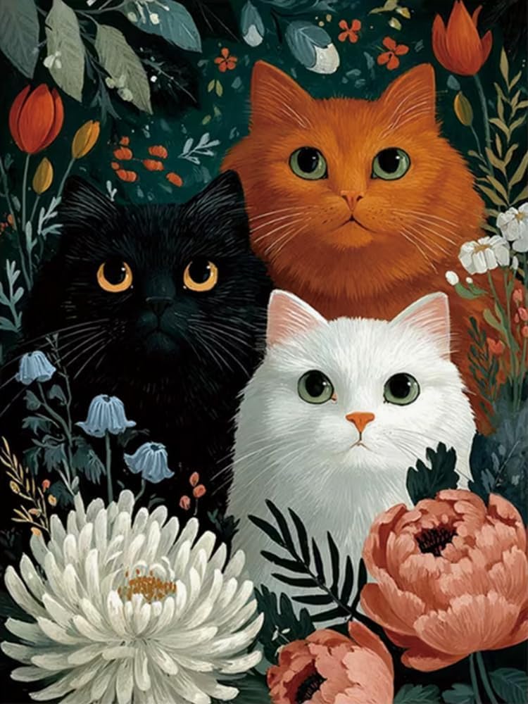 FanZheZhe Stamped Cross Stitch Kits for Adults Tapestry Kits for Adults Cross Stitch Kits Cross Stitch Kitscross Stitch Counted Cross Stitch Kits Cat in The Flower Garden 11Ct50X70Cm