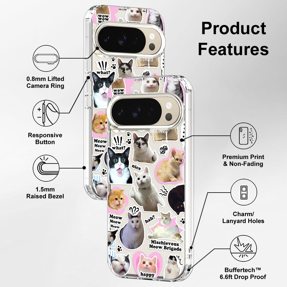 MOSNOVO Case for Google Pixel 10 & Pixel 10 Pro, [Buffertech 6.6ft Military-Grade Drop Protection] [Anti Peel Off Tech] Clear TPU Bumper Phone Case Cover Design - Cute Cherry — view 227