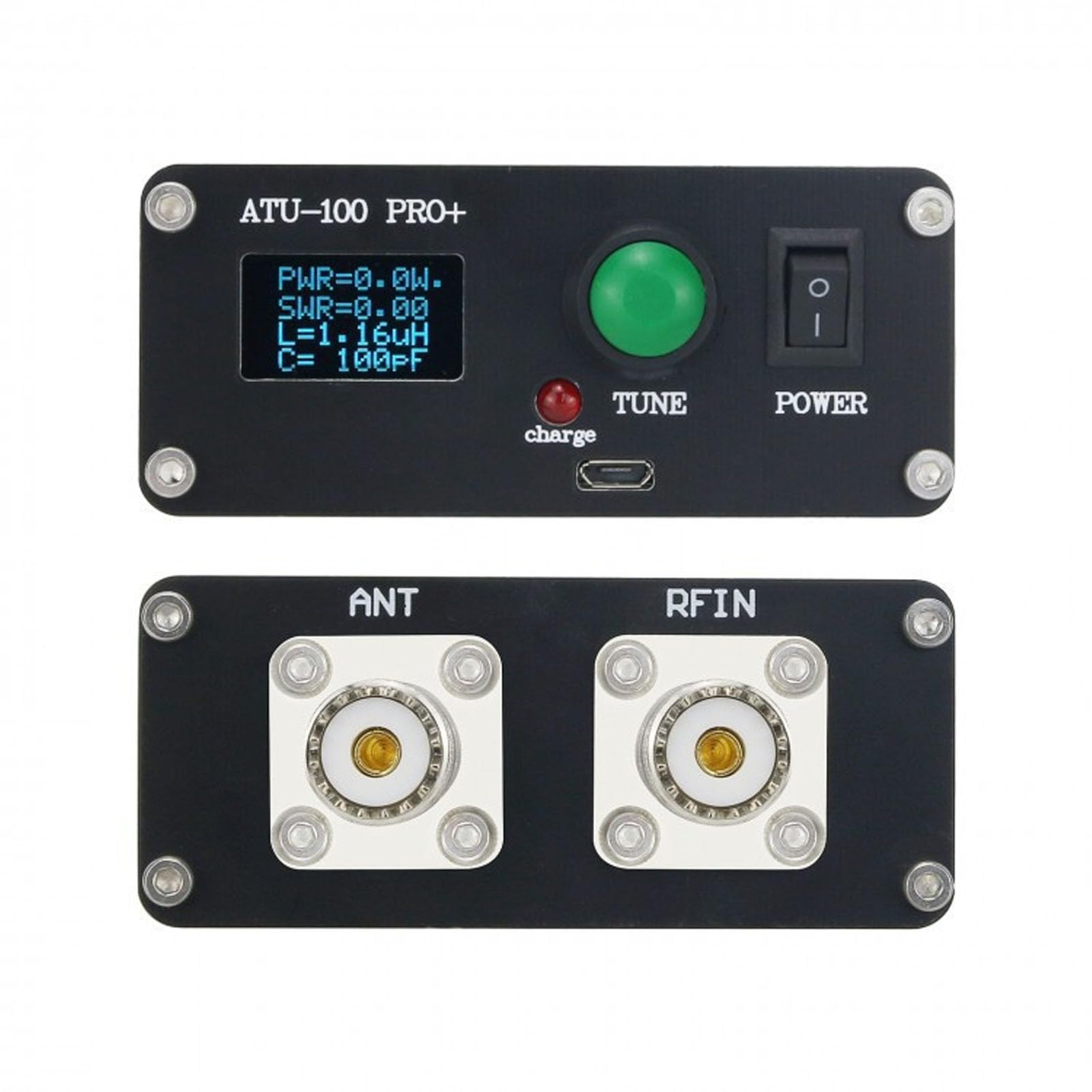 Cryfokt Sintonizador de Antena Automático Sintonizador de Aluminio para Transmisión de Radio de Onda Corta Pantalla de 0,96 Pulgadas