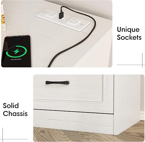 Miniatura 3 de Fameill Cómoda para dormitorio, organizador de aparador ancho de 6 cajones con estación de carga, cómoda alta para pasillo, cómoda de madera con