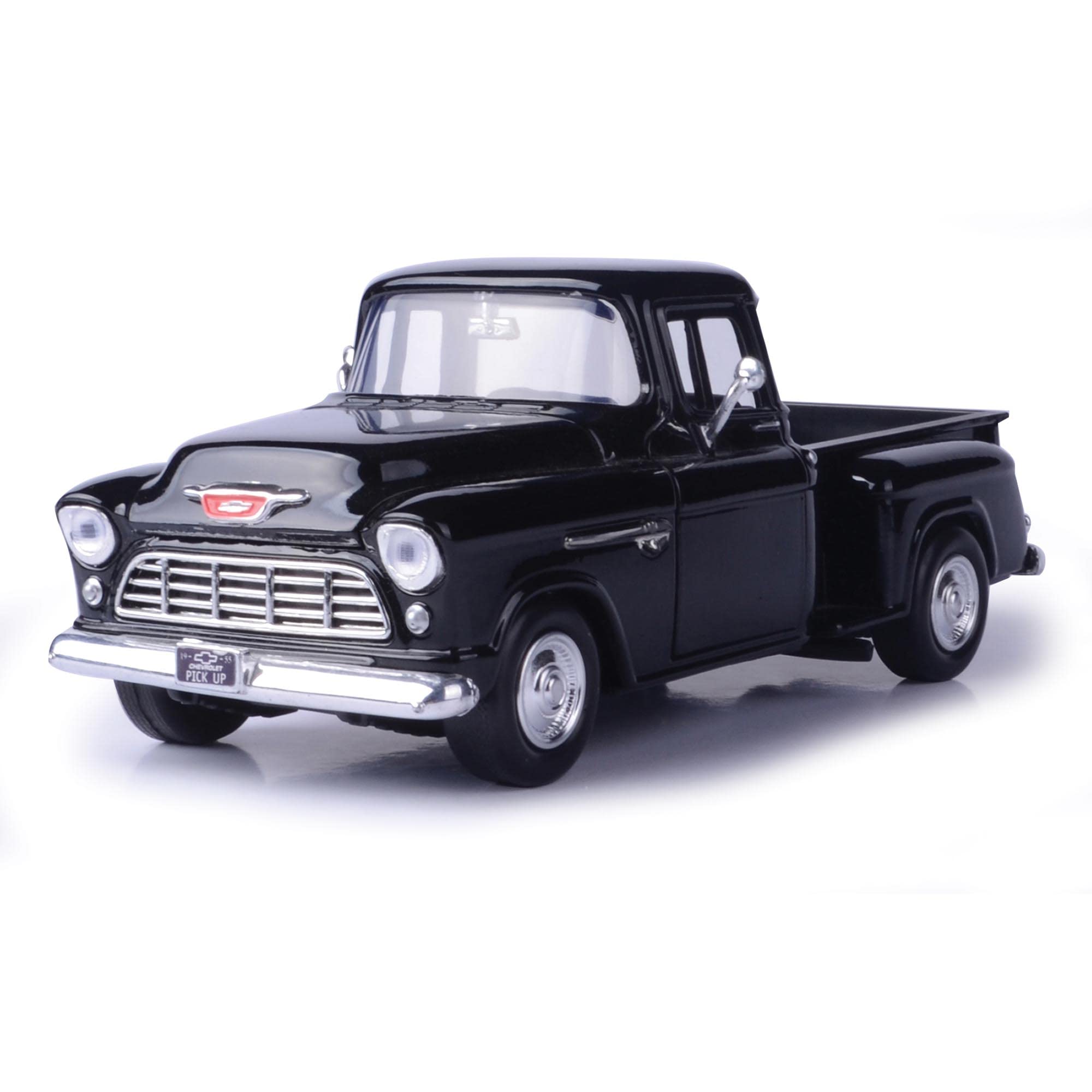 1955 Chevrolet 5100 Stepside Pickup Truck Black 1/24 Diecast Car Model By