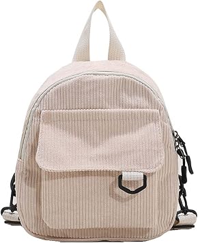 Corduroy Mini Backpack for Womens and Girls, Womens Small Backpack Casual Corduroy Backpacks Fashion Cute Backpacks Purse Solid, Beige