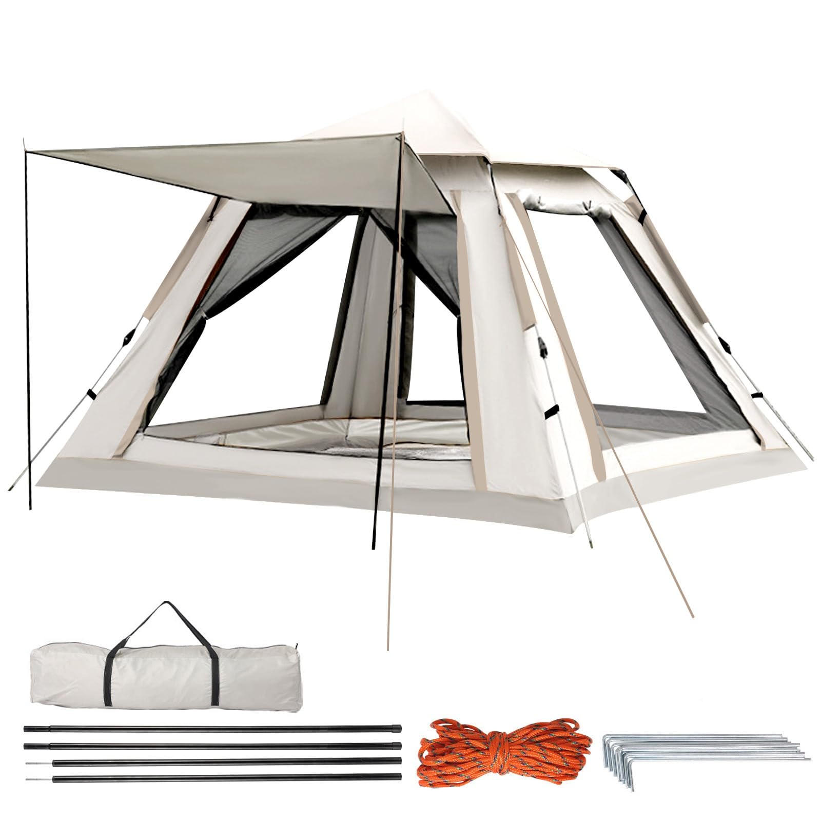 Putentfun﻿3-4 Man Automatic Instant Pop Up Tent,Camping Tent with Porch,Camping Tents Waterproof & UV Protection Instant Portable Dome Tents with Carrying Bag for Family Camping Hiking Fishing