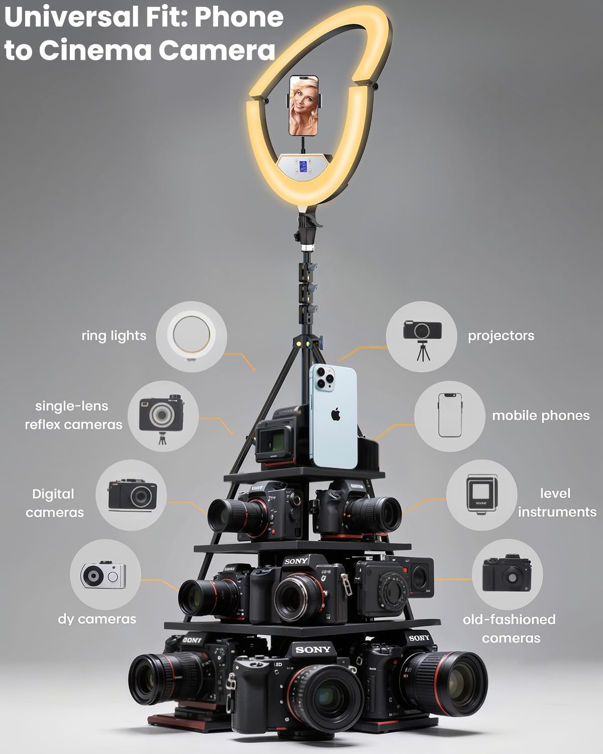 22" Large Ring Light with Stand,Foldable LED Big Ring Light Tripod for iPhone Phone Ipad, 75" Tall Tripod Touch Screen,Wireless Remote for Live Stream,YouTube,TikTok Video Shooting - Image 6