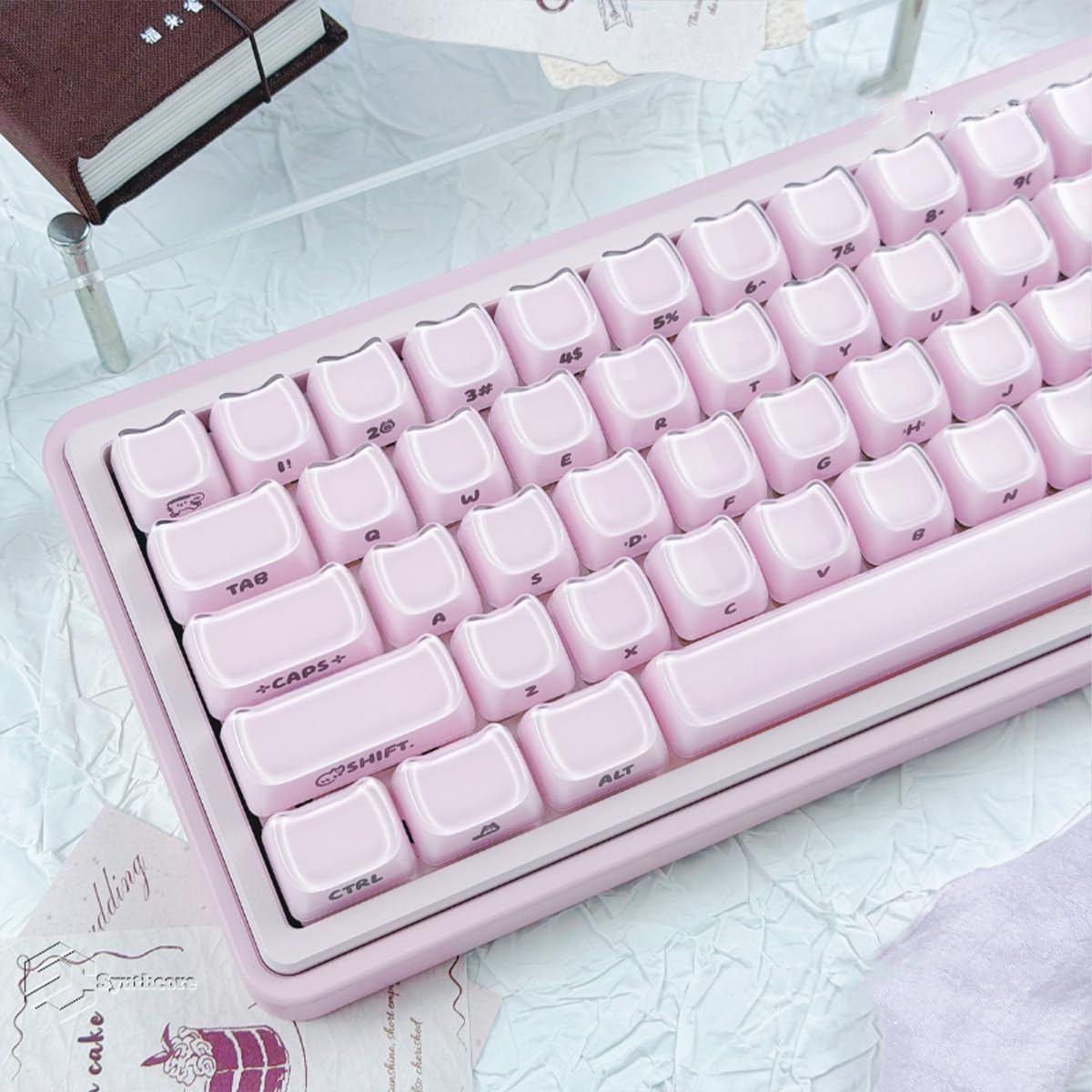 Hyekic Crystal Jelly Cat Shape Keycaps, 119 touches translucides rose mignonnes imprimées sur le côté Mao Profile Custom Keycap pour 61/68/84/87/98/100 Cherry Gateron MX Swithes Clavier mécanique