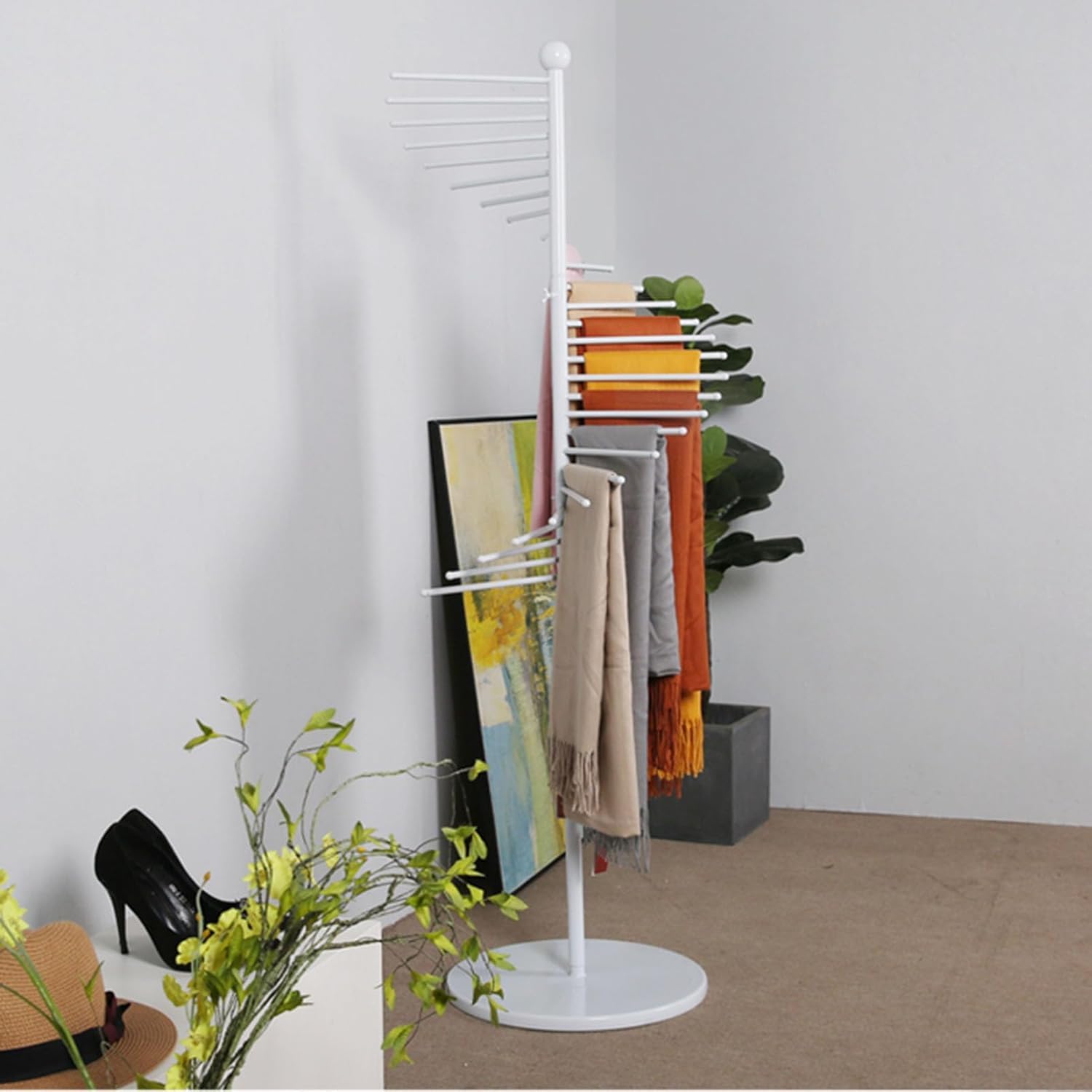 Expositor de Bufandas metálico de pie con Soporte Giratorio para Tiendas de Ropa, Organiza Cinturones, chales y hijabs con estantes Que ahorran Espacio, colgado,C-42CM×150CM