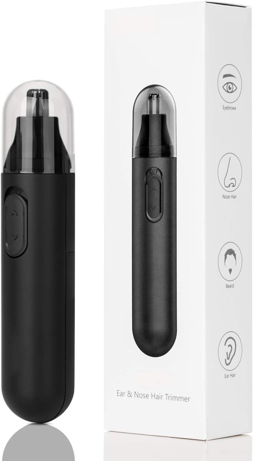 Nose and Ear Hair Trimmer, Professional Painless Nose Hair Remover for Men and Women, Battery-Operated, Waterproof Stainless Steel Head, Dual Edge Blades, Mute Motor, Cleaning Brush