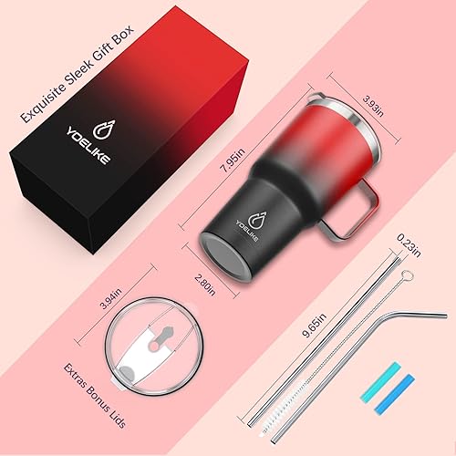 Miniatura 4 de yoelike Vaso de 32 onzas con asa, taza de café aislada al vacío de acero inoxidable para viajes, hogar, oficina, interior y exterior, apto para
