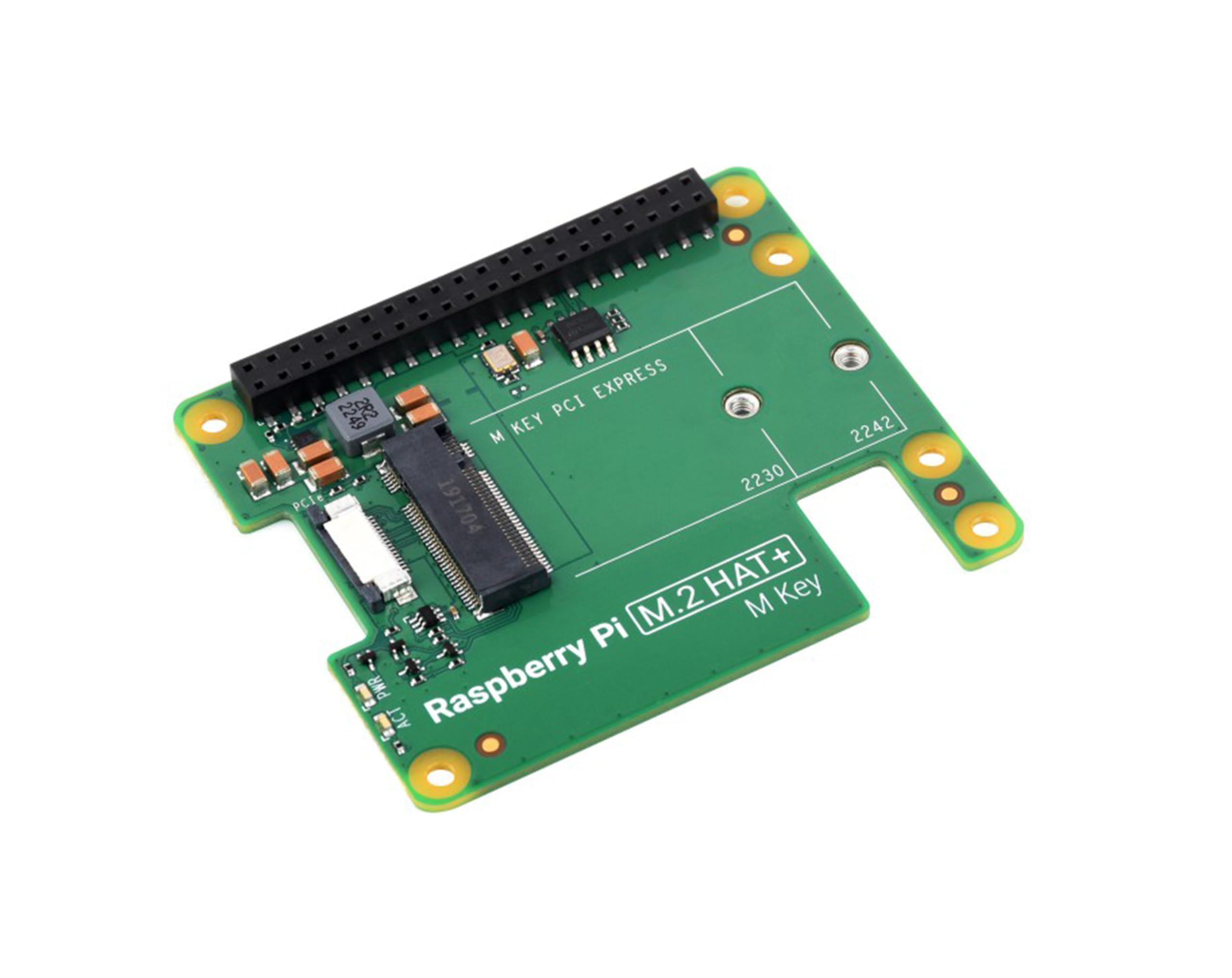 Official Pi PCIe to M.2 HAT for Raspberry Pi 5, HAT + Standard, Supports NVMe Protocol M.2 Solid State Drive 2230/2242 High-Speed Reading/Writing